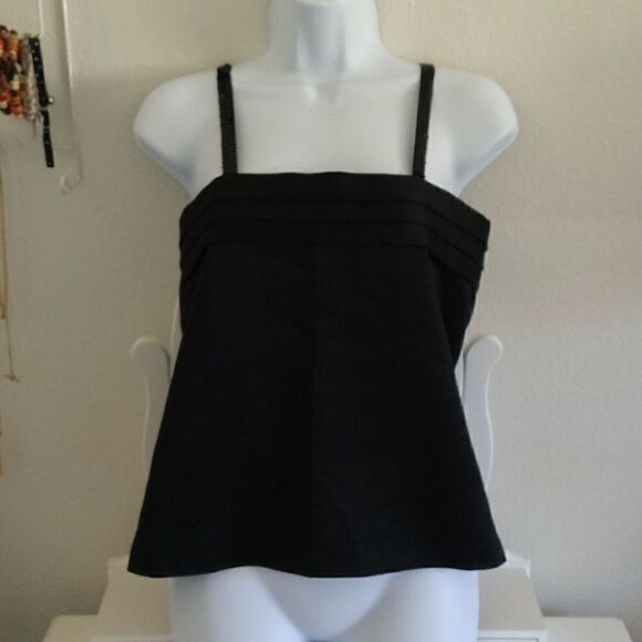 Vintage Evening Blouse 80's 90's Top Sequin Spaghetti Straps Black size S - Picture 1 of 9